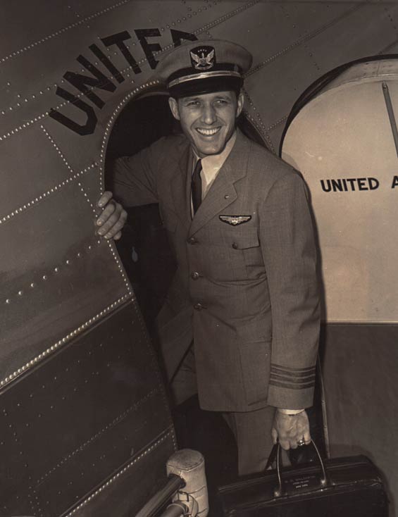 B.R. Baldwin with UAL Aircraft, LaGuardia Airport, NYC, Ca. 1941 (Source: Baldwin)